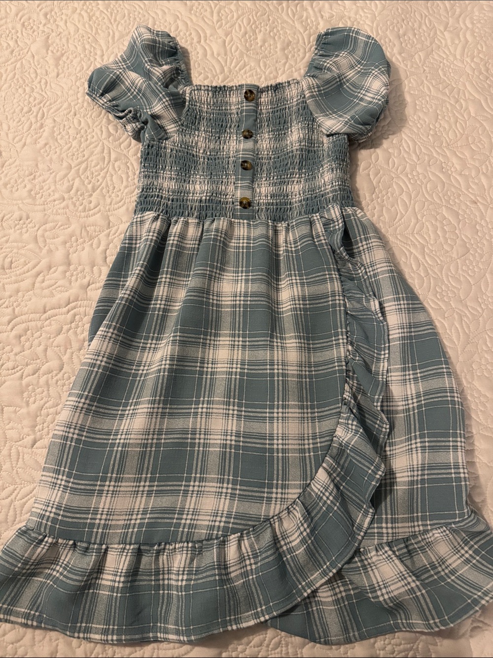 wonder nation Blue & White Plaid Puff-Sleeve Sundress